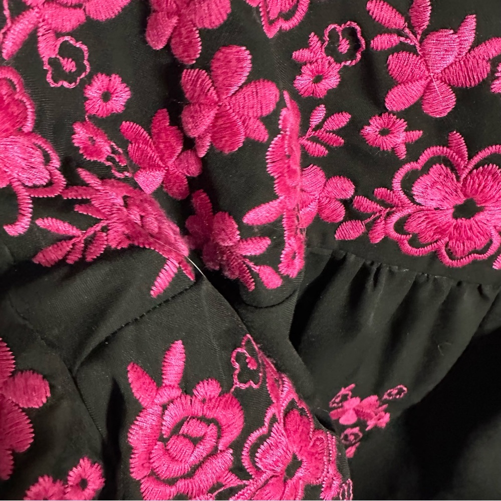 Savanna Jane Black Blouse with Hot Pink Floral Embroidery - Picture 4 of 7